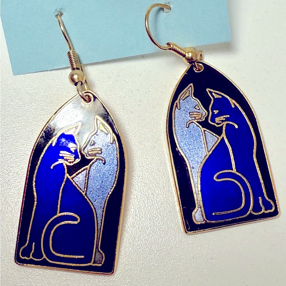 Enamel Blue Cat Earrings